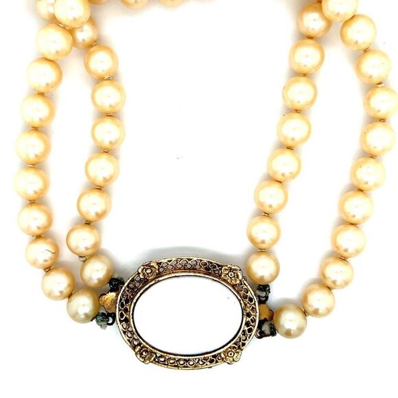 Faux Double Strand Pearl Necklace - Picture 1 of 5